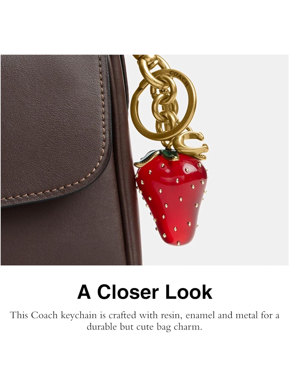 Coach Gold-Tone Red Strawberry Key & Bag Charm - New - Picture 4 of 4